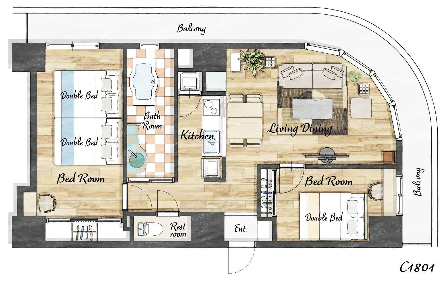 Cozy Stay Sapporo Central 1801 — 間取り図