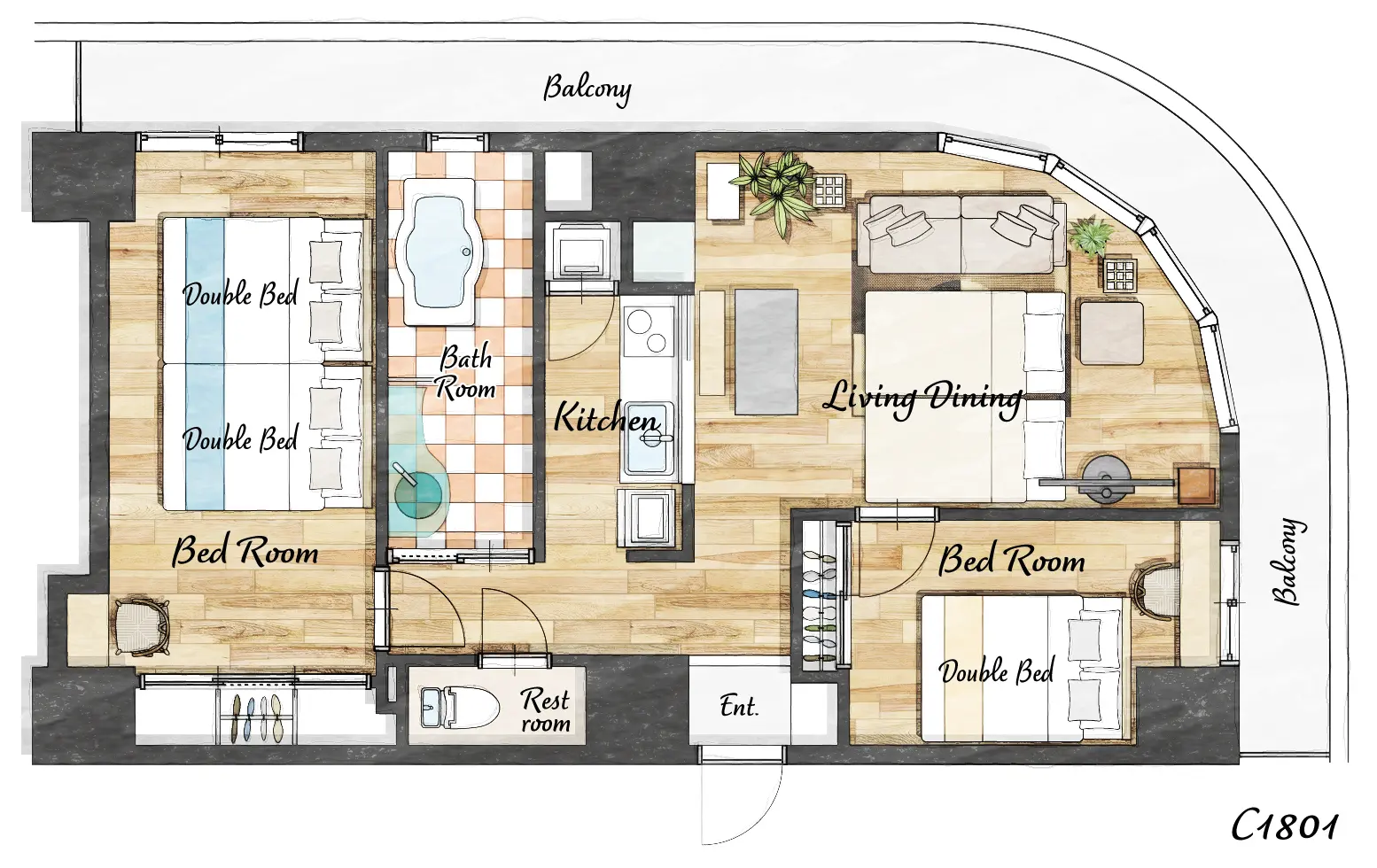 Cozy Stay Sapporo Central 1801 — 間取り図
