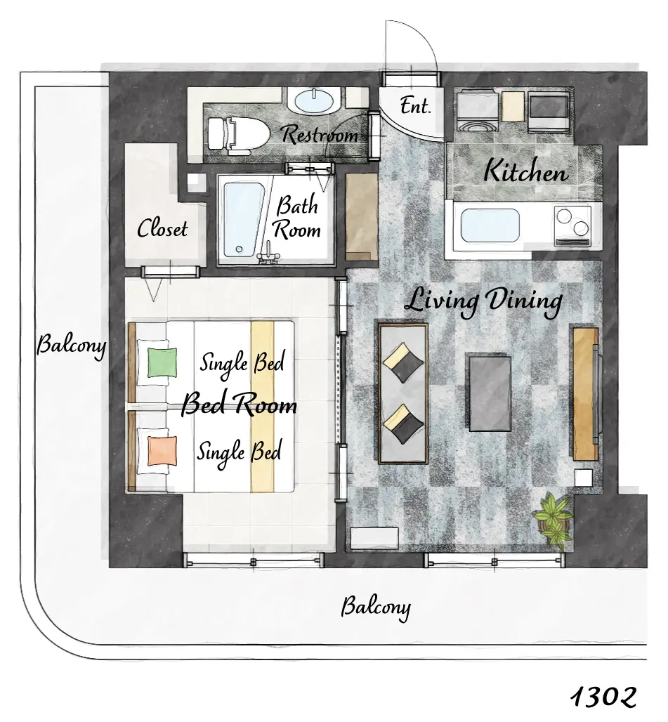 Cozy Stay Sapporo Central Nakajima 1302 — 間取り図