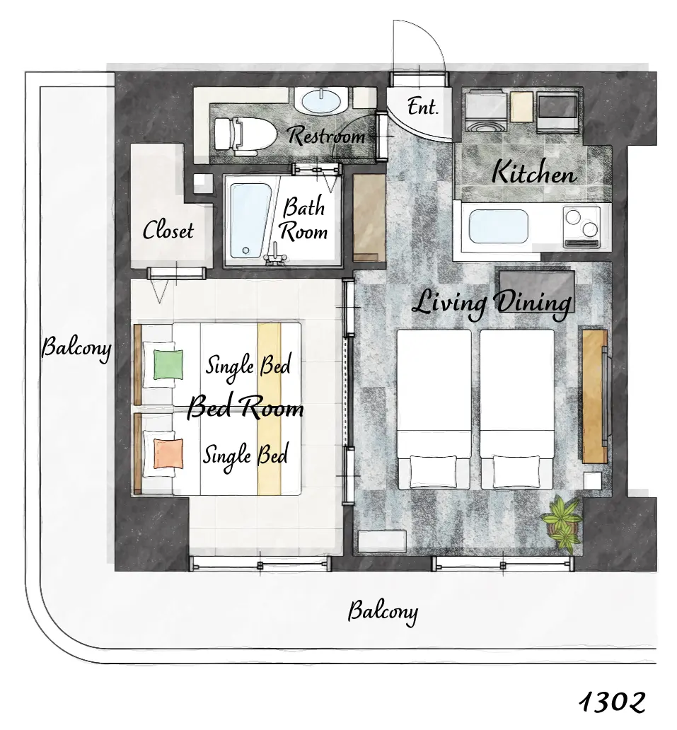 Cozy Stay Sapporo Central Nakajima 1302 — 間取り図
