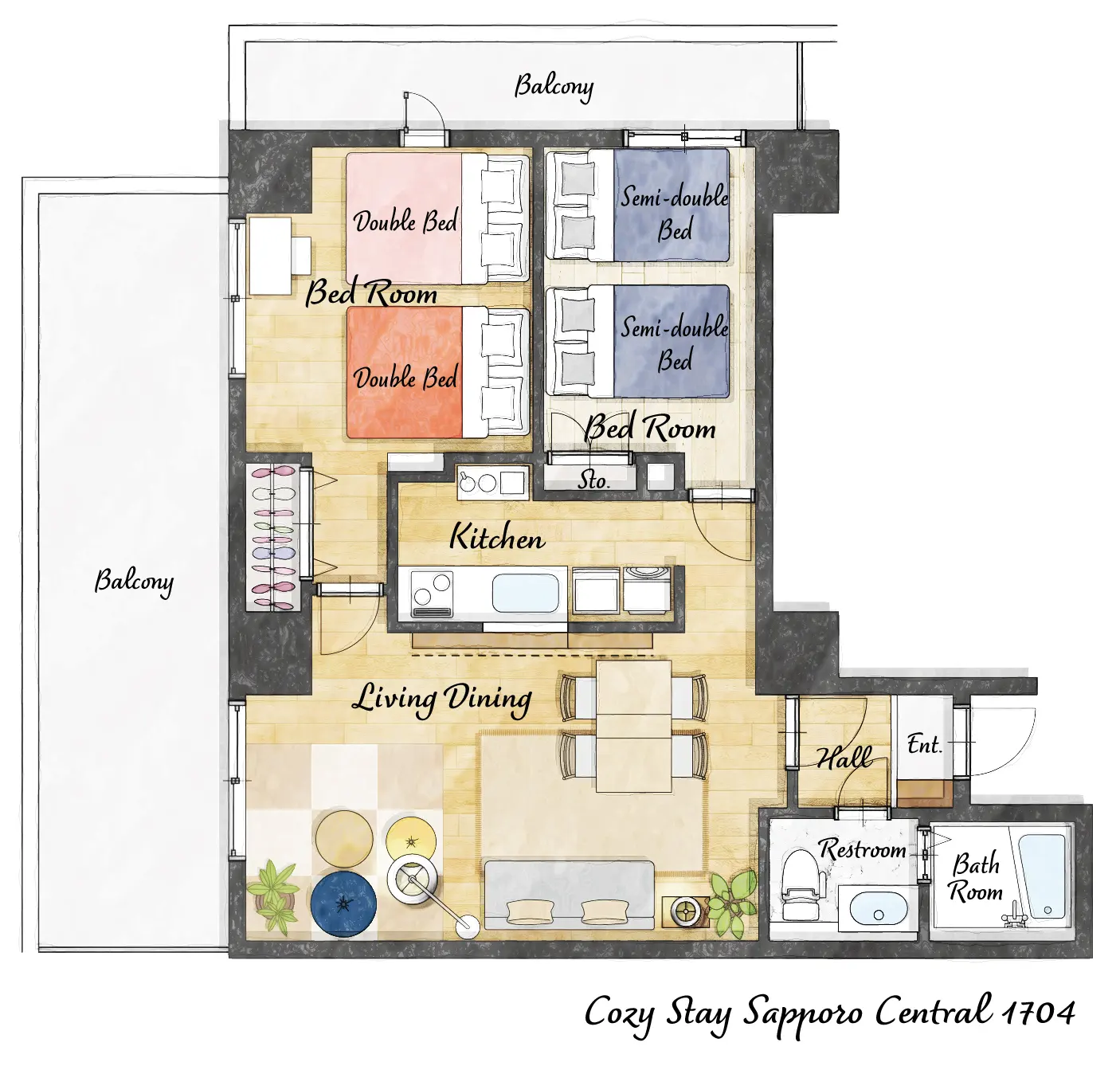 Cozy Stay Sapporo Central Nakajima 1504 — 間取り図