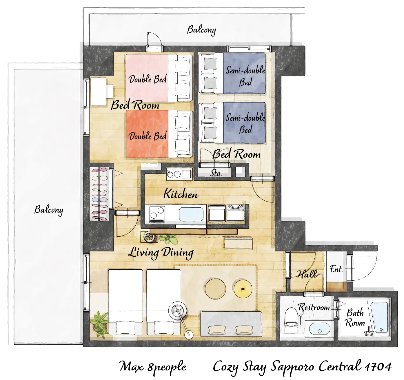 Cozy Stay Sapporo Central Nakajima 1704 — 間取り図