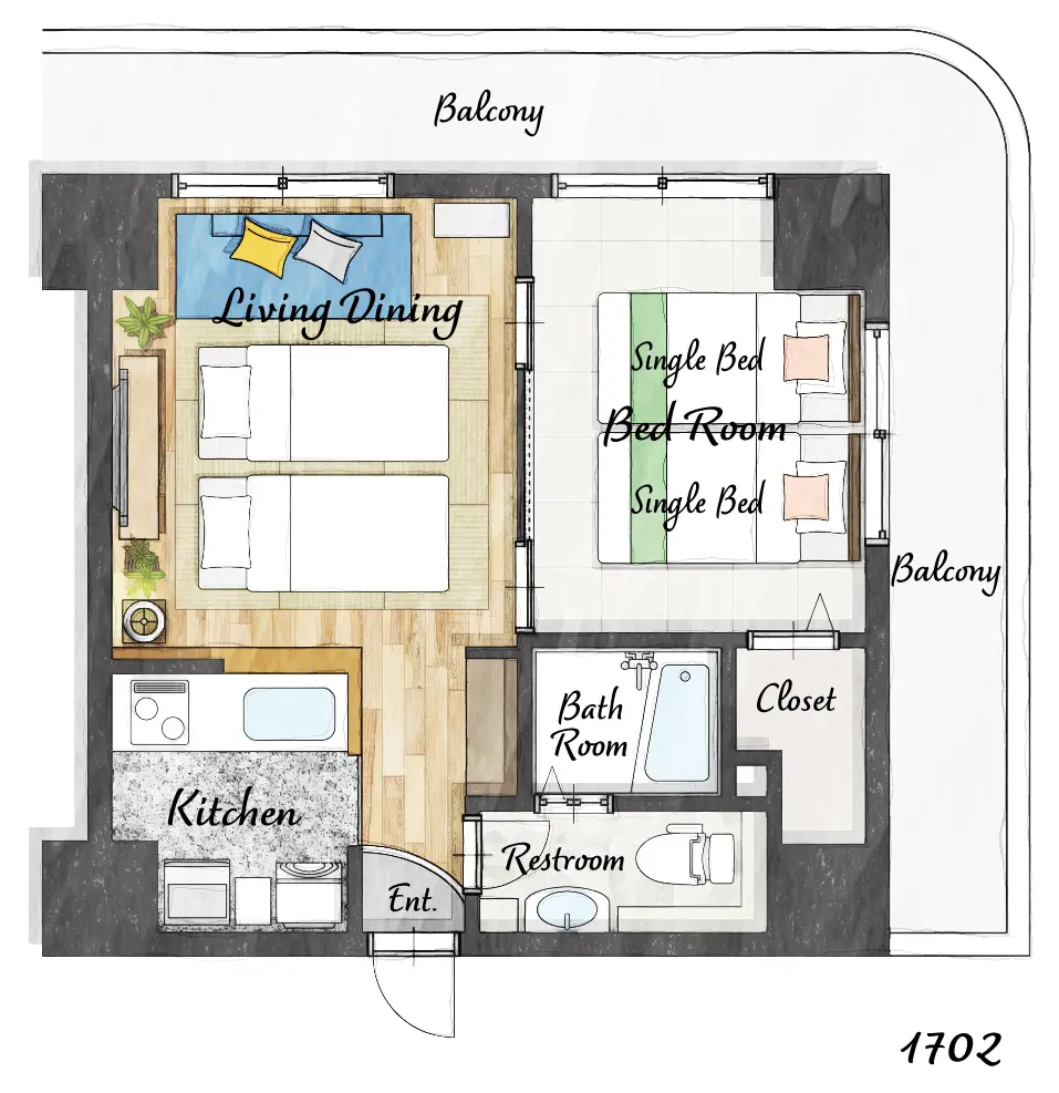 Cozy Stay Sapporo Central Nakajima 1706 — 間取り図