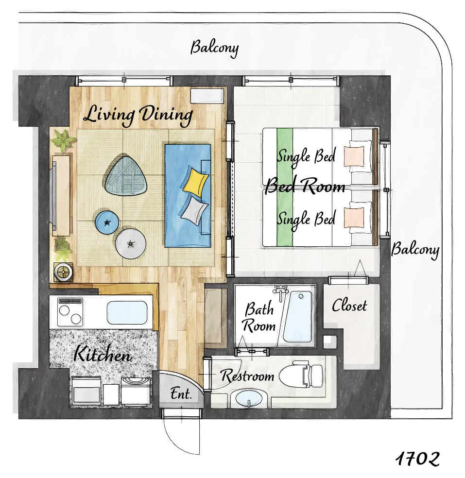 Cozy Stay Sapporo Central Nakajima 1706 — 間取り図