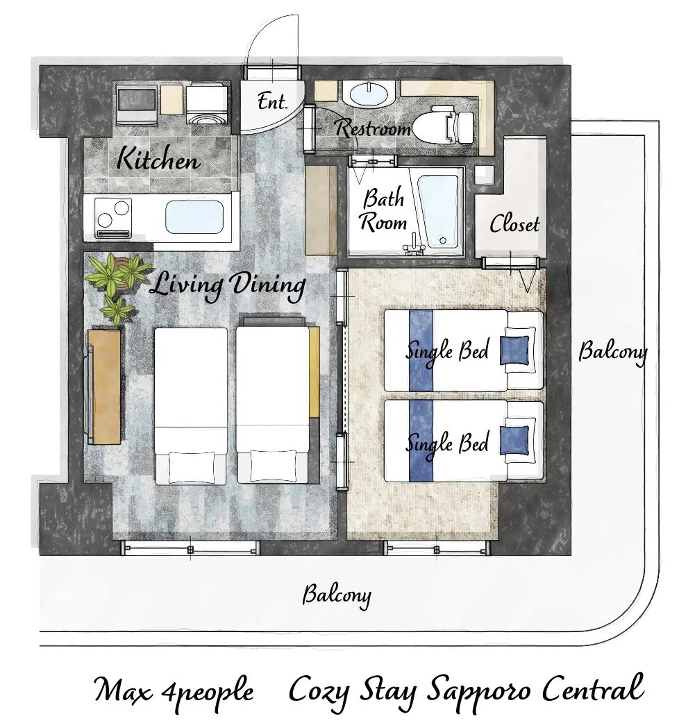 Cozy Stay Sapporo Central Nakajima 301 — 間取り図