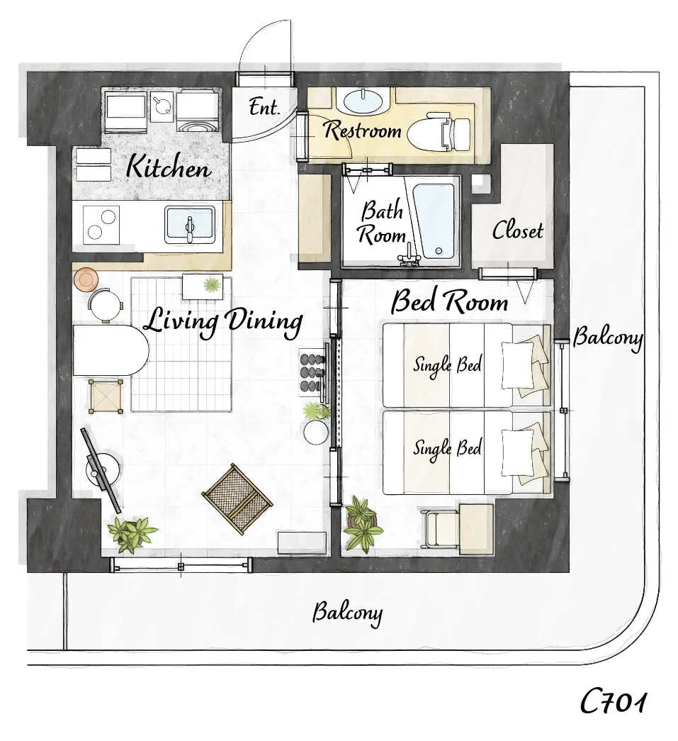 Cozy Stay Sapporo Central Nakajima 701 — 間取り図