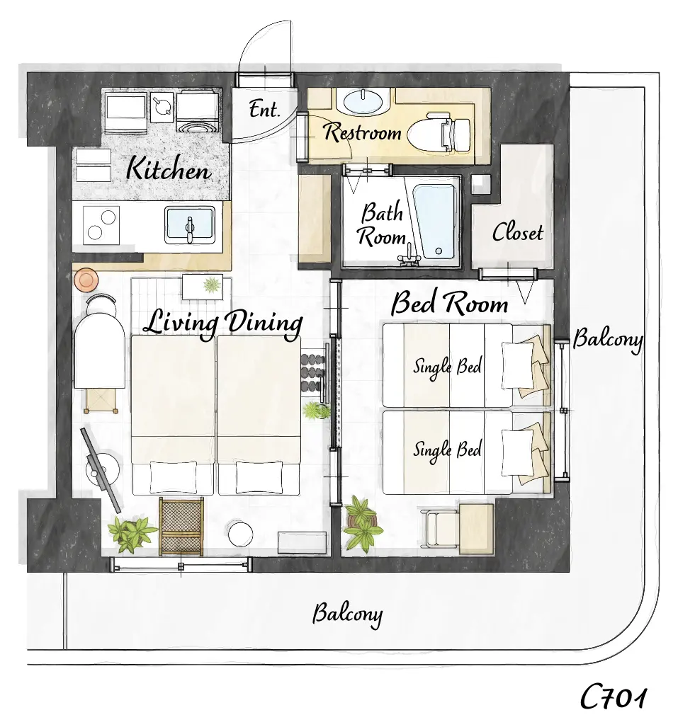 Cozy Stay Sapporo Central Nakajima 701 — 間取り図