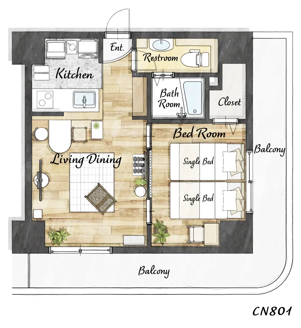 Cozy Stay Sapporo Central Nakajima 801 — 間取り図