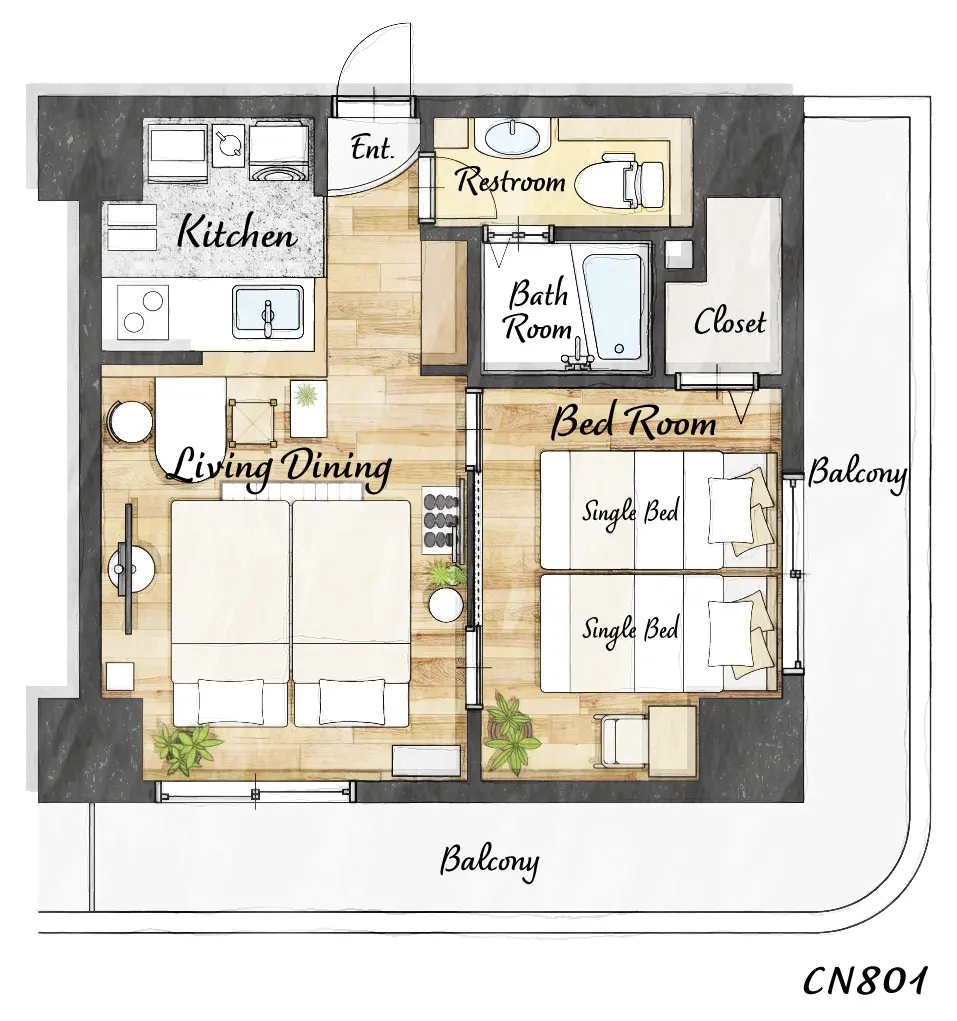 Cozy Stay Sapporo Central Nakajima 801 — 間取り図