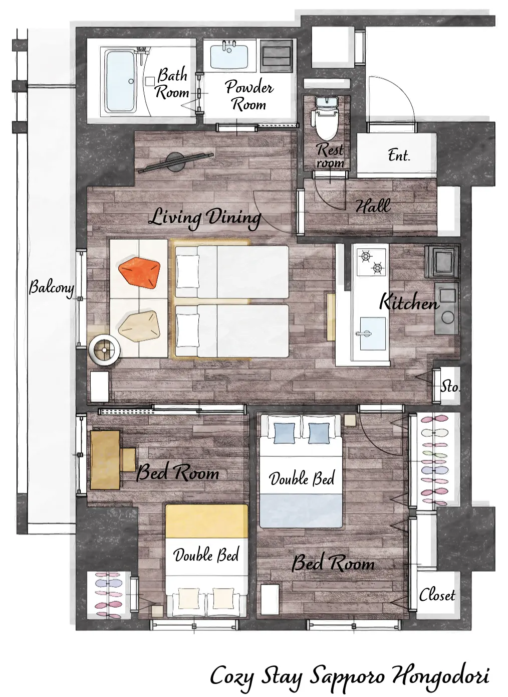 Cozy Stay Sapporo Hongodori 405 — 間取り図