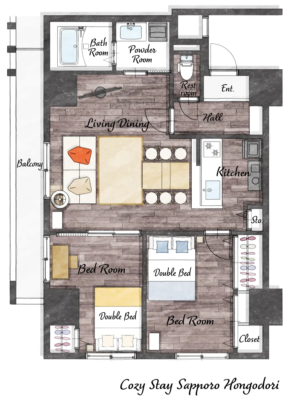 Cozy Stay Sapporo Hongodori 605 — 間取り図